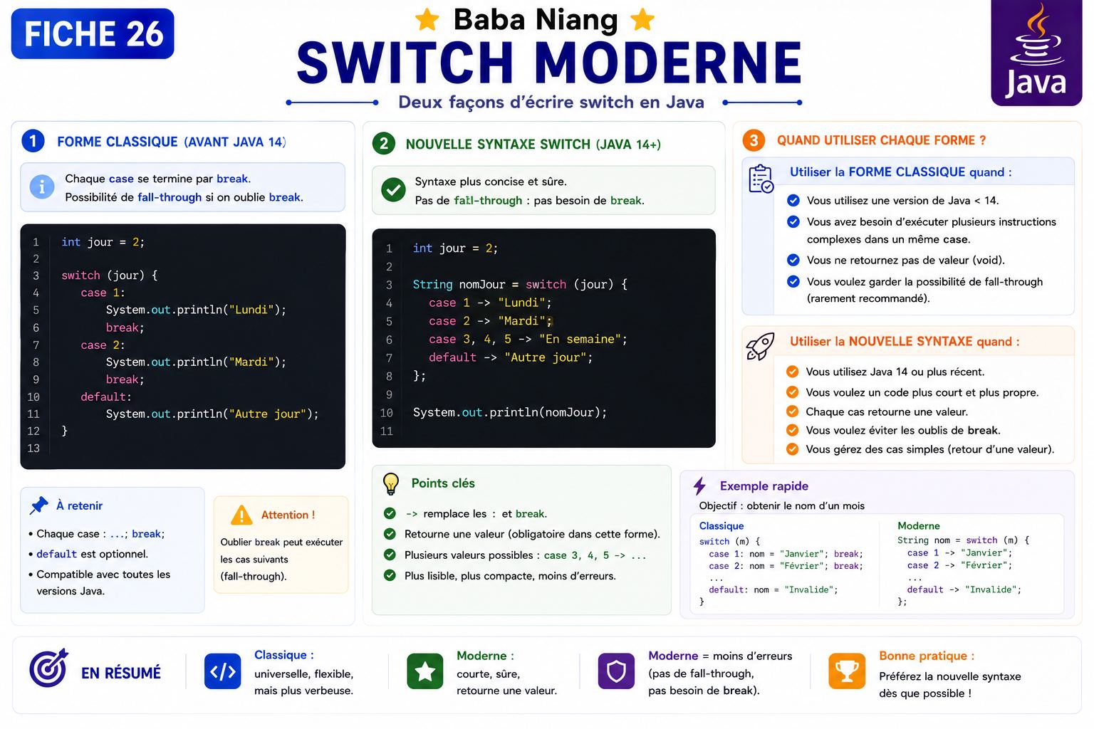 Fiche Java 26 — Switch Moderne