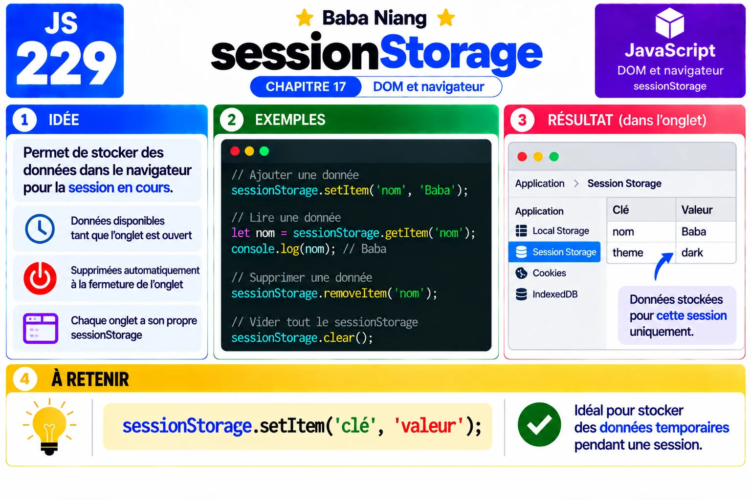 Fiche 229 — sessionStorage
